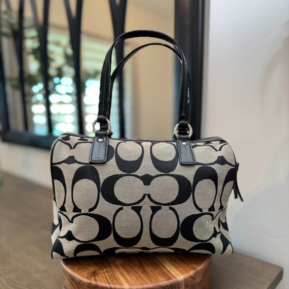 Coach Signature Stripe Canvas & Leather Satchel — New Without Tags - Picture 2 of 8